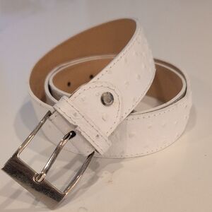 Cintura In Pelle White Ostrich Embossed Leather Belt Silver Buckle Made in Italy